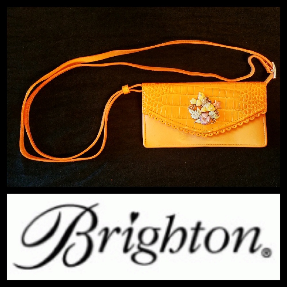 Brighton Orange Crossbody Wallet with Floral Accent